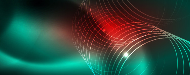 Fototapeta premium Shiny glowing design background, neon style lines, technology concept, vector