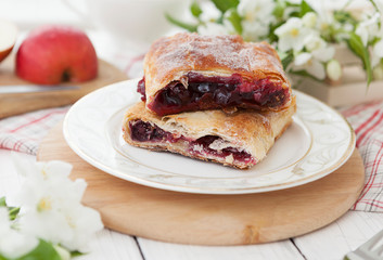 cherry homemade pie. cherry strudel homemade baking. dessert. traditional cuisine.