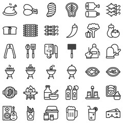 Barbecue related vector icon set, line style editable stroke