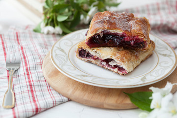 cherry homemade pie. cherry strudel homemade baking. dessert. traditional cuisine.