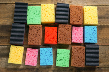 Cleaning Day Concept. Colorful background with sponges 