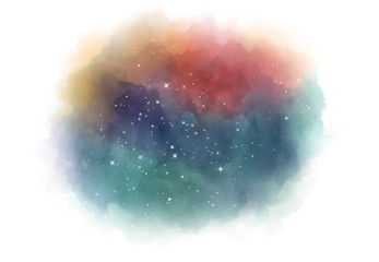 Star field in galaxy space with nebula, abstract watercolor digital art painting for texture background