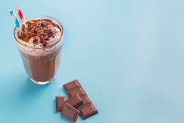 Chocolate smoothie  on fluor color background