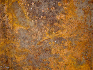 Background from old metal sheet with strong rust (corrosion). Rough texture.