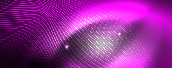 Neon vector wave lines abstract background, magic futuristic techno design