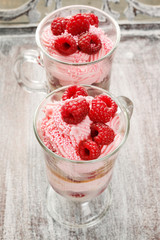 Raspberry layer dessert.