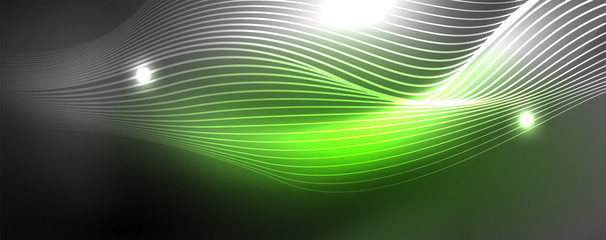 Fototapeta na wymiar Neon vector wave lines abstract background, magic futuristic techno design