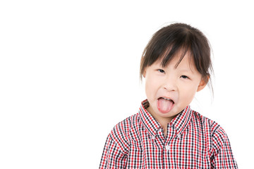 Photo of asian little girl looking at camera with smile face.