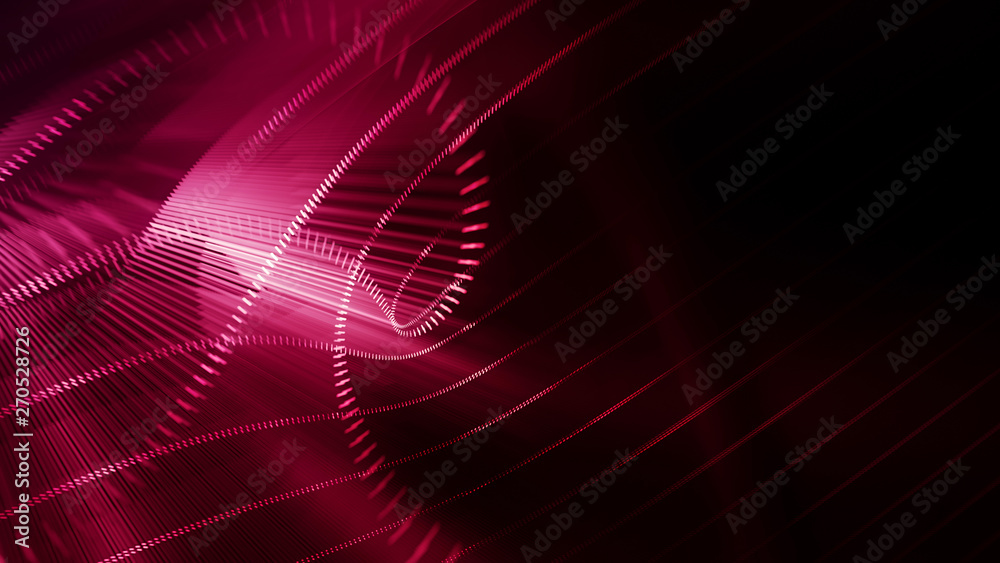 Fototapete Abstract generative art background. 3d illustration. Fractal graphics composition of dots, waves and rays of light. Science and digital technology concept.