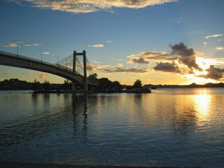 Sunset over the Japan-Palau Friendship Bridge spanning Korror and Airai States in Palau. 