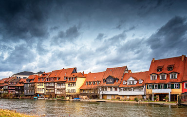 Fototapeta na wymiar Traditional houses on the riverbank in Bamberg, Germany