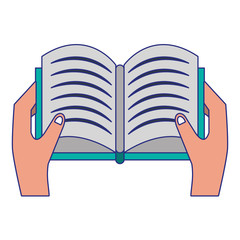 Hand with book open cartoon isolated blue lines