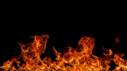 Fire flames on black background.