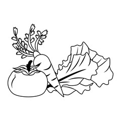 Vegetables healthy food cartoon isolated in black and white