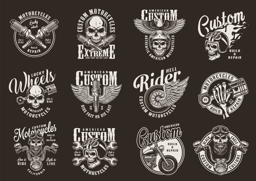 Vintage monochrome motorcycle prints