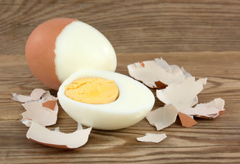 Sliced boiled eggs. Cooking a salad with boiled eggs