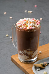 Chocolate cocoa marshmallows in a clean glass