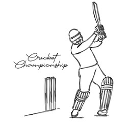 Concept of Batsman Playing Cricket  - championship, Line art design Vector illustration.