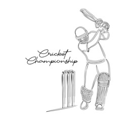 Concept of Batsman Playing Cricket  - championship, Line art design Vector illustration.