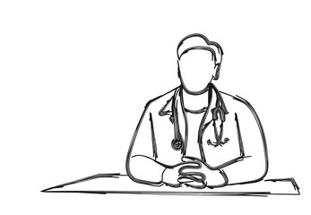 Doctor - Medical Icon, Line Art Design Vector Background.