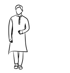 Man in Traditional Dress Flat line art Vector illustration.