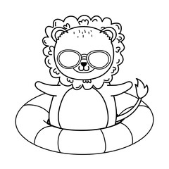 cute lion enjoying summer time cartoon