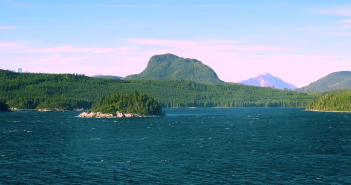 Cruise to Vancouver, in the Alaska Sea, USA, beautiful bay scenery in the afternoon sun