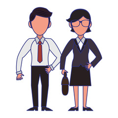 Executive business couple cartoon isolated blue lines