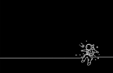 Astronaut falling down in a space - Flat Line Art Design Illustration.