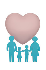 Family abstract symbol and heart on white background. 3D illustration.