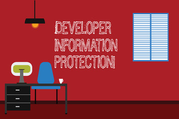 Conceptual hand writing showing Developer Information Protection. Business photo text Safeguard important information from loss Minimalist Interior Computer and Study Area Inside a Room