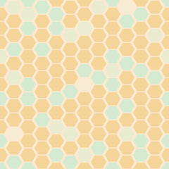Vector HoneyCombs Abstract in honey yellow and mint seamless pattern background.