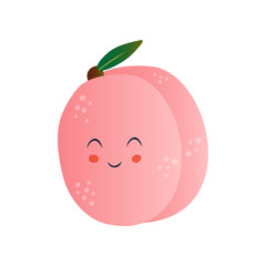 Cute Peach, Funny Fruit Cartoon Character with Funny Face Vector Illustration