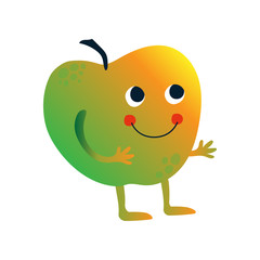 Cute Sweet Apple, Funny Fruit Cartoon Character with Funny Face Vector Illustration