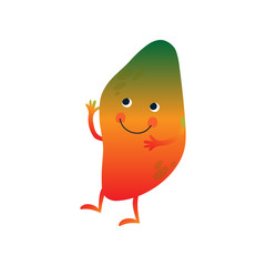 Cute Mango, Cheerful Funny Fruit Cartoon Character with Funny Face Vector Illustration