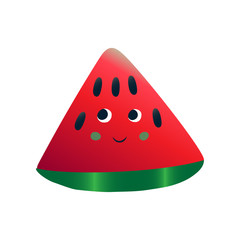 Cute Smiling Watermelon, Cheerful Funny Berry Cartoon Character with Funny Face Vector Illustration