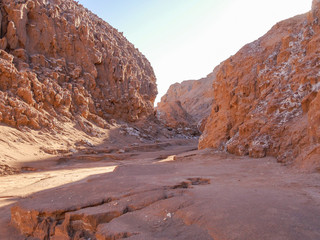 valle de la luna, moon valley. salty rocks blue sky. desert san pedro de atacama chile