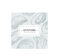 Seafood banner set. Hand drawn mussels , oyster. Vector restaurant menu. Marine food banner, flyer design. 