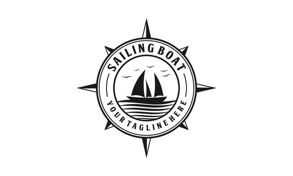 Sailing boat with ocean wave badge logo