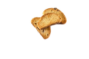 rusks with raisins in  on white background