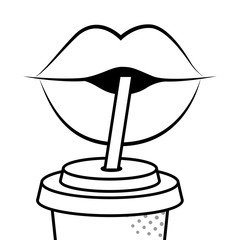 sexy lips drinking soda black and white