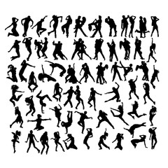Fototapeta na wymiar Happy and Fun Breakdancer Silhouettes, art vector design 