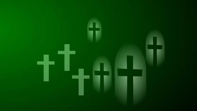 Halloween animation of graveyard of crosses and green lighting effect