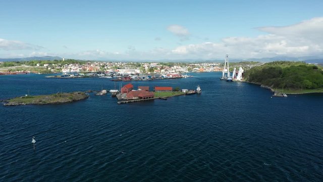 Cinematic Drone Aerial Approaching to Stavanger Norway and Natvigs Minde Islet 4k