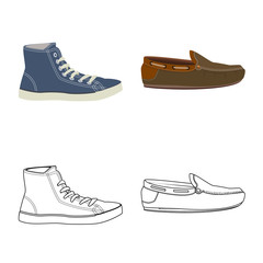 Vector illustration of shoe and footwear sign. Set of shoe and foot vector icon for stock.