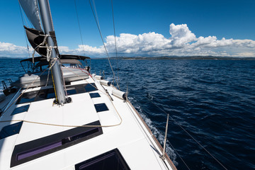 Fototapeta premium Luxury yacht at sea race. Sailing regatta. Cruise yachting