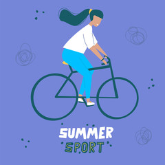 Girl riding a bike. Summer sport illustrations collection. Girl power. Active lifestyle concept