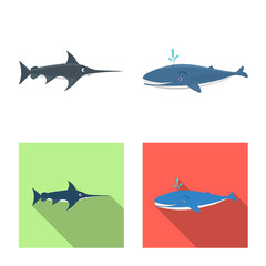 Naklejka premium Isolated object of sea and animal symbol. Set of sea and marine stock symbol for web.