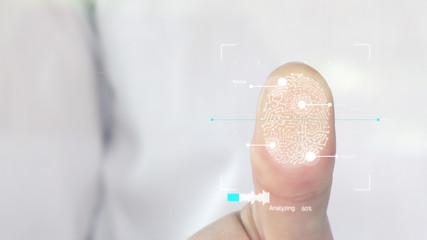 Businessman scan fingerprint biometric identity and approval.