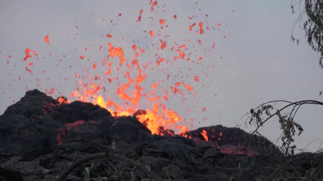 Kilauea Volcano Eruption 2018 - Lava Flows From Erupting Fissure